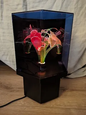 Vtg Fiber Optic Color Changing Rotating Flower Music Lamp Hexagonal Shape WORKS • $35