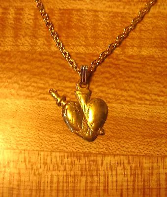 Vintage Brass Heart With Dagger Pendant Necklace • $25