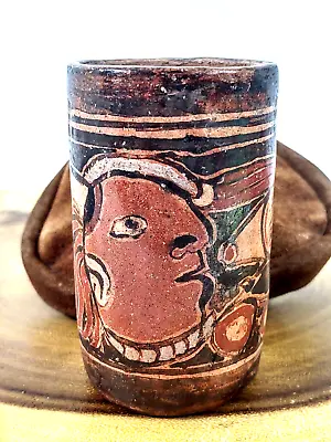 Columbian Mayan Terracotta Cup Vessel With Leather Carrying Case Satchel. 3.5  • $850