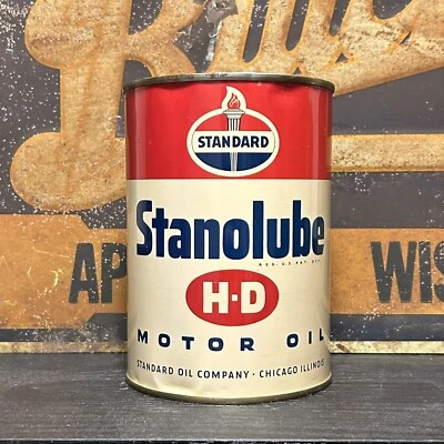 $70 • Buy Standard Stanolube H-D Motor Oil Can 1 Quart Metal Full Original NOS Amoco Shop