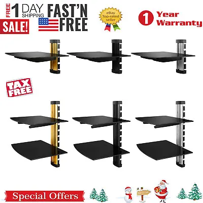 2 Tier Dual Glass Shelf Wall Mount Under TV Cable Box Component Dvr Dvd Bracket • $17.71