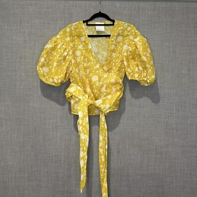 Bright Yellow Floral Wrap Top - C/Meo Collective • $30