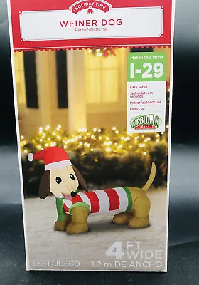 Rare New 4 Ft Long Christmas Weiner Dog Wearing Santa Hat Inflatable • $35