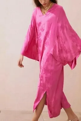 H&M Trend Cerise Pink Floral Frill Sleeve Kimono Midi Dress M 12 14 Bnwt No Belt • $56.03