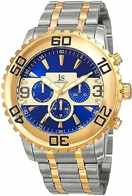 NEW Joshua & Sons JX100TTG Men's Imperial Date Blue Dial Gold/Silver Alloy Watch • $66.45