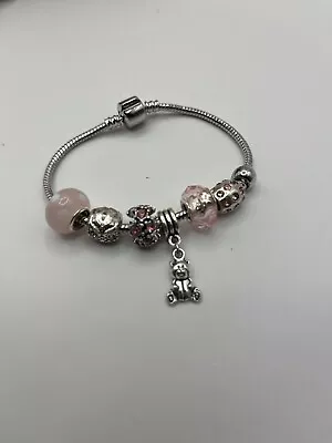 2376-MTT Snake Chain Mixed Material Shades Of Pink 7 Slide Charm Bracelet 7.5” • $16