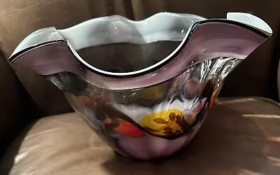 Viz Art Glass Inc. Bowl Multicolor Lavender  (H 8”x W 13”) • $225