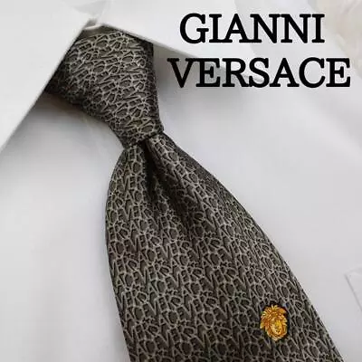 GIANNI VERSACE Rare Tie Gray Medusa Logo Pattern All Over Silk Italy K041 • $28