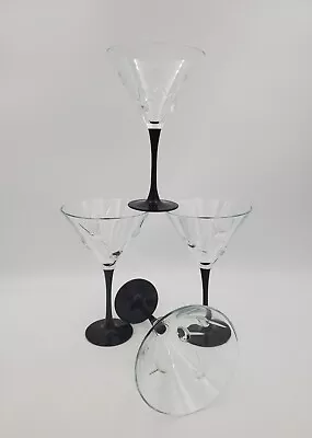 4 Luminarc Martini Glass 3D Olives Toothpick Black Stem Cocktail Set Crystal Vtg • $66.71