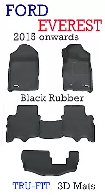 $229 • Buy Suits Ford Everest Black Rubber 3D Floor Mats - 2015 - 2021