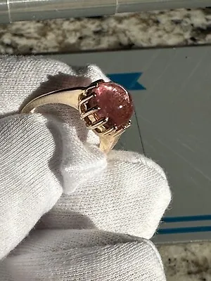 Maine Pink Tourmaline In Solid Heavy 14K Yellow Gold Ring - SZ- 7 • $850