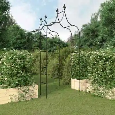2x Garden Arches Black 120x38x260 Cm Steel Rose Arch Pergola Trellis VidaXL • £61.99