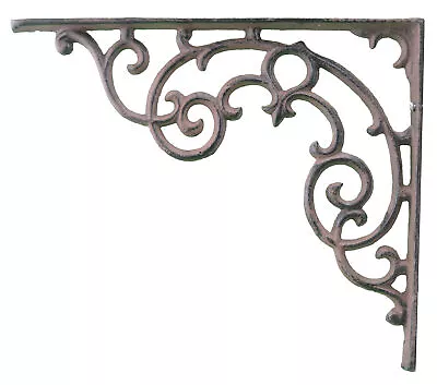 Wall Shelf Bracket Distressed Brown Ornate Brace 11.25  Long Cast Iron • $18.98