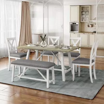 6 Piece Dining Table Set Wood Dining Table And Chair Kitchen Table Set With Tabl • $810.59
