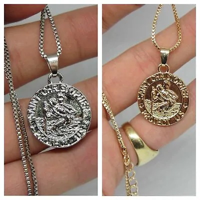 St Christopher Safe Travels Necklace L FREE UK POST L Saint Gold Silver Pendant • £5.99