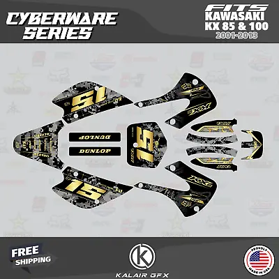 Graphics Kit For Kawasaki KX85 KX100 (2001-2013) KX 85 Cyberware - GOLD • $128.17