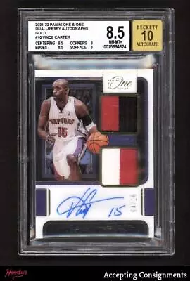 2021-22 Panini One And One Gold Vince Carter GAME-USED PATCH AUTO 04/10 BGS 8.5 • $102.50