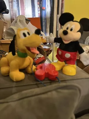 Disney Singing Mickey Mouse And Walk N Wag Pluto Dog Plush/vintage Mattel Toys • £36.09