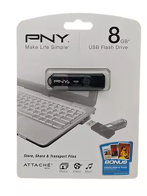 PNY Attache 8GB Classic USB 2.0 Flash Drive BLACK P-FD8G/MINI-EFS2-Free Ship • $17.95