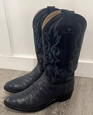 Dan Post Ostrich Men's Navy Blue Almond Toe Western Cowboy Boots Size US 9.5 D • $109