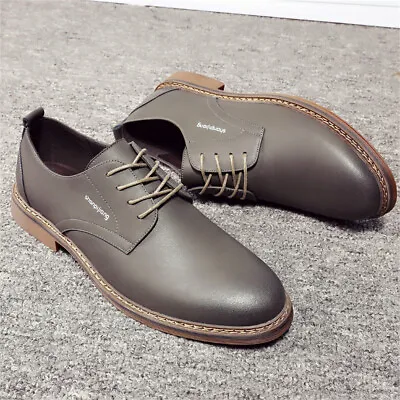 Men Lace Up Formal Business Flat Leather Oxfords Pointed Toe Dress Wedding Shoes • £46.79