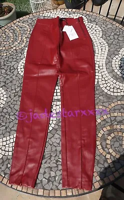 Zara Red Faux Leather Leggings S Small 8 Zips New • £19.99