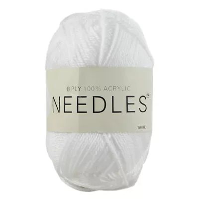 Needles Acrylic Knitting Yarn 8 Ply 100g Ball WHITE • $2.50