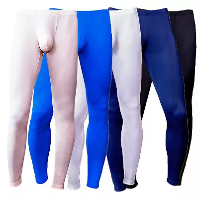 Men's Ribbed Athletic Yoga Leggings Stretchy Bulge Pouch Skinny Pants Underwear • £17.58