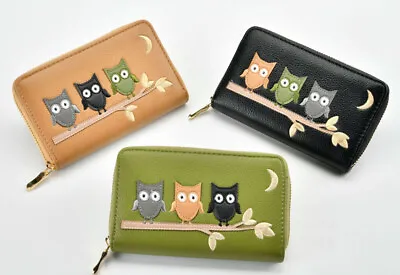 £9.99 • Buy Faux Suede Med Zip Around Owls Applique 8 Card Purse Wallet LW176