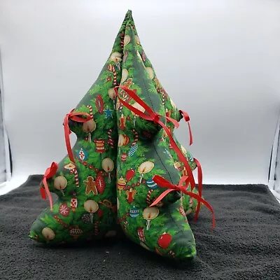 Vintage Plush Fabric Christmas Tree With Cardinals And Red Bows Handmade Read!!! • $9