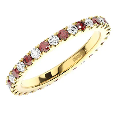 Natural Rubies & Round Brilliant Cut Diamonds Full Eternity Ring 9K Yellow Gold • £478.40