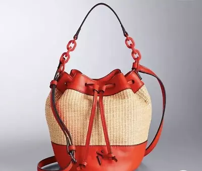 SIMPLY VERA WANG Bucket Bag W/Handle &Crossover CORAL Straw Bag Tote  NWT • $23.99