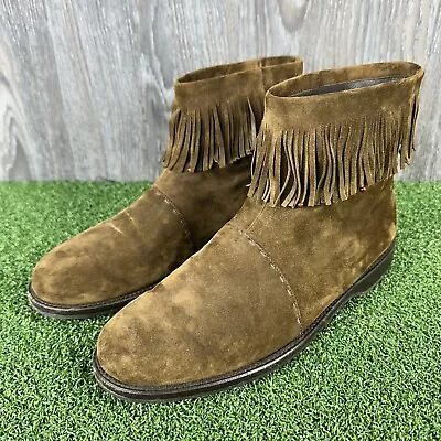 Henry Cuir Beguelin Suede Fringe Booties Women's Size 9 EU 39 Brown Barney's • $74.99