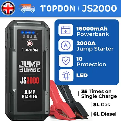 TOPDON 12V 2000A 16000mah Car Jump Starter Booster Battery Charger Power Bank UK • £79.99