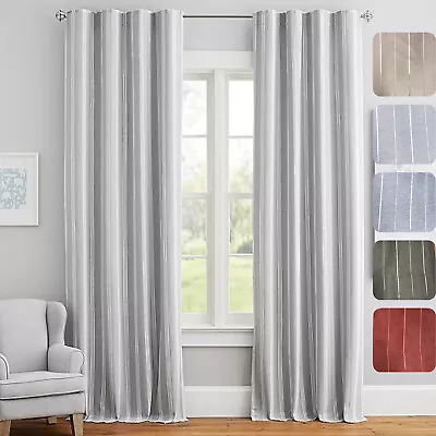 A Pair Faux Silk Stripe Blackout Curtain✅ Gathering Tape✅back Tab✅(53X90 X2pcs) • £29.90