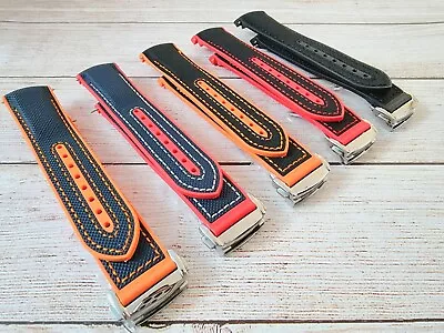 £19.95 • Buy Elite Hybrid FKM Sailcloth Curved End Watch Strap 20mm 22mm Black Orange Blue