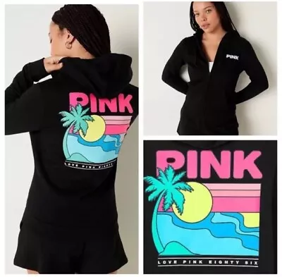 Vs Victorias Secret Pink Perfect Full Zip Hoodie Sweater Jacket Top Tropical XXL • $74.99