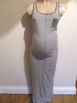 Mamalicious Maternity Grey Stripe Sleeveless Maxi Dress Size S 8-10 • £10