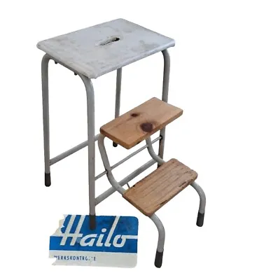 Vintage Hailo Folding Stool Household Ladder Workshop Chair Step Stool 1960s • $59.99