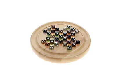 Solid Wood Marble Solitaire Game With Multicolored Glass Marbles 8.5” • $21.49