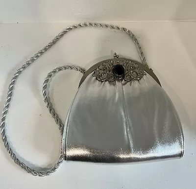 Vintage Silver Harry Levine Lame Purse Handbag With Mini Coin Purse Rope Strap • $15.99