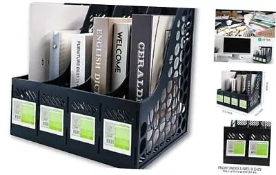 Magazine File Holder Plastic File Folder Holder For Desk 4 Compartments Black • $19.73