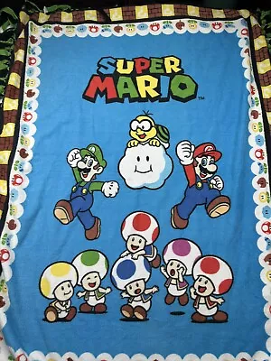 Super Mario Fleece Blanket Toad Luigi Approx Size 52x39 Tassels Vintage Nintendo • $24