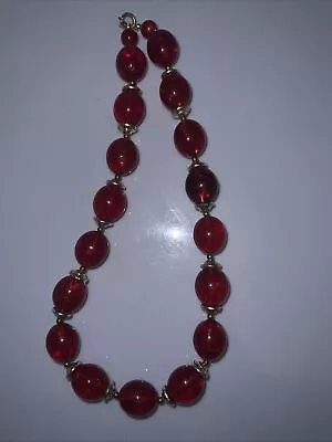 Cherry Red Bakelite Bead Necklace Translucent 1950’s 67 Grams 18” • $35