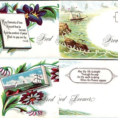 X4 LOT C1880s  Fred Loomer  Calling Cards Quote Sea Floral Litho Trade Name C49 • $8.25