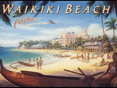 Vintage/ Retro  Style Waikiki Beach Hawaii Poster 39” X 26” By K. Erickson B • $19