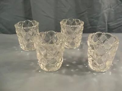 Lot Of 4 Clear Glass Diamond Quilt Votive Candle Holders • $8