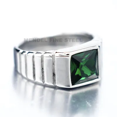 MENDEL Mens Womens Gold Plated Green CZ Stone Ring Men Stainless Steel Size 7-13 • $11.99
