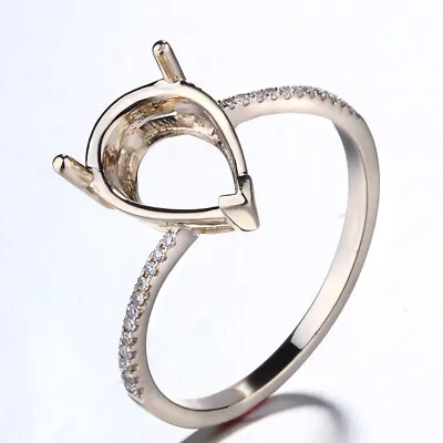 Pave Natural Diamonds Fine Ring Setting 11x8mm Pear Semi Mount 10K Yellow Gold • $197.99