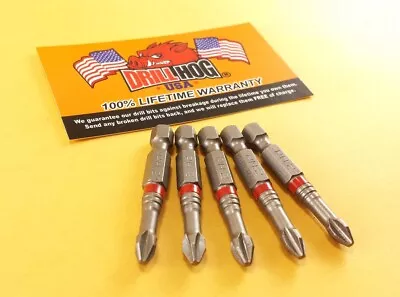 Drill Hog® #2 Phillips Impact Driver Bits 2 X2  Power Red Lifetime Warranty 5 Pc • $14.24